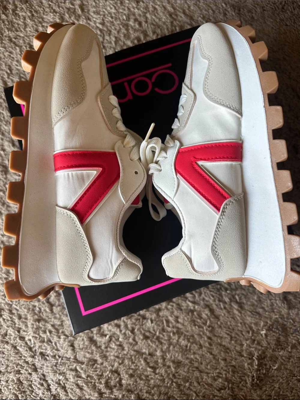 Cozzy Girl Neutral and Red Women's Casual Trainer Sneakers